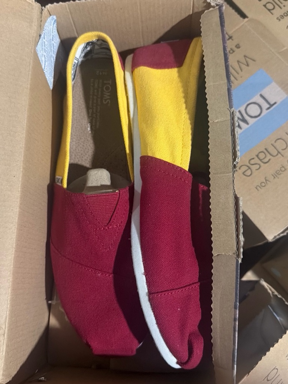 Toms Men's Canvas Slip-On in Burgundy and Yellow